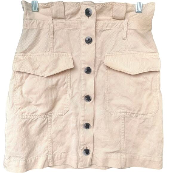 Banana Republic Denim Mini Skirt Button Front Womens Sz 4 Tan Gorpcore - Picture 1 of 7